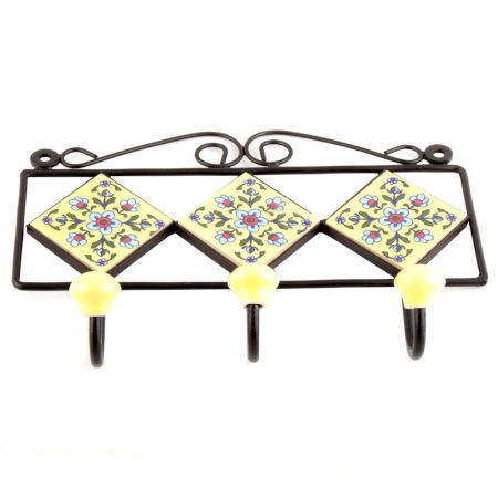 Yellow Turquoise Flower Tiles Hooks
